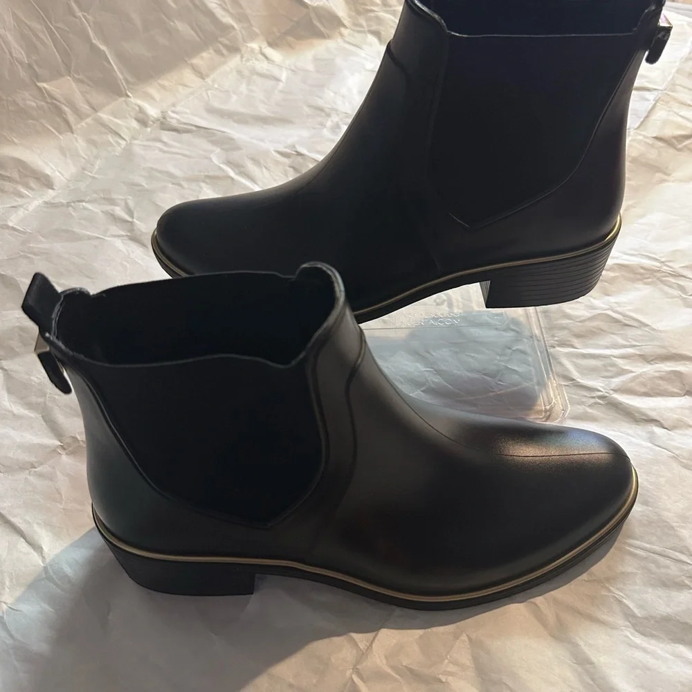 Kate Spade Black Ankle Booties with Gold Trim